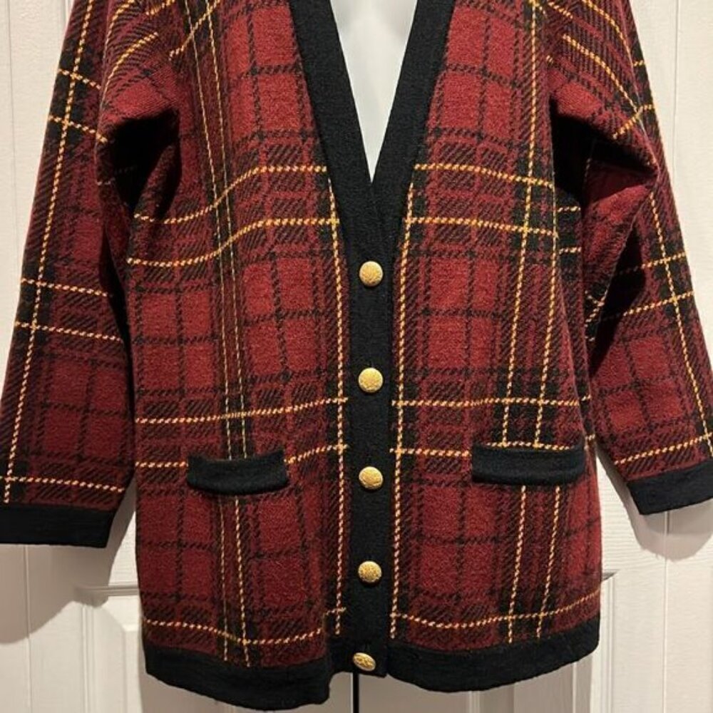 Jones New York Wool Blend Plaid Button Up Cardigan Size S fits S M - Picture 3 of 10